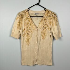 Pendleton cotton wheat patterned knit short sleeved button-down cardigan